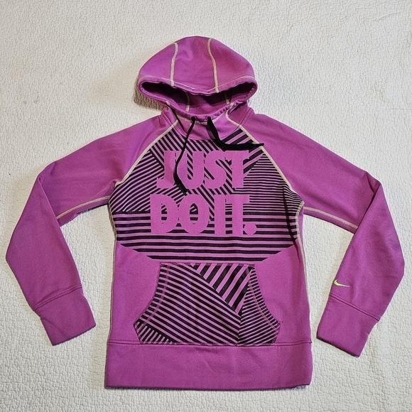 NIKE Therma-Fit Purple Black Just Do It Pullover Active Hoodie Women’s Small - Picture 1 of 7